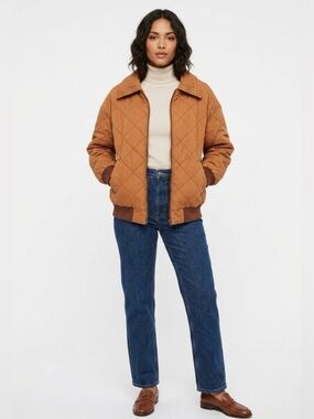 Coco & Shay Quilted Cotton Bomber Jacket - Caramel/Rust - Size Small